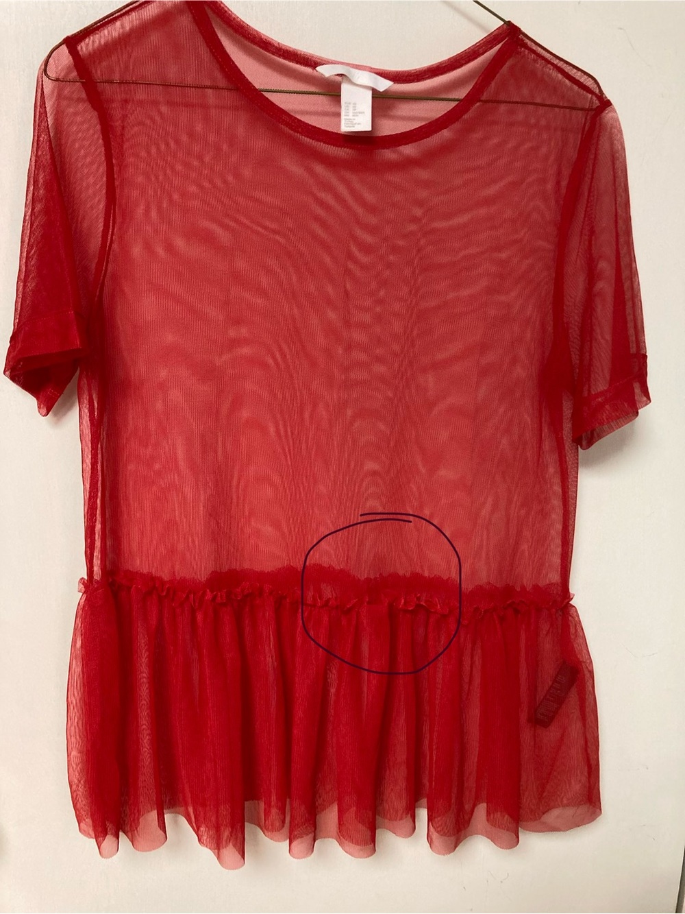 Red Sheer Mesh Ruffle-Hem Tee - Picture 6 of 6